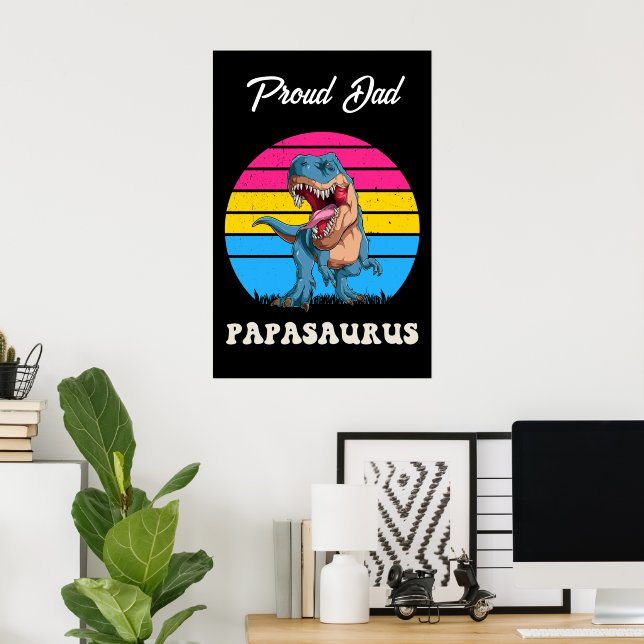 Papasaurus Funny Dinosaur på Pansexual Flagga Suns Poster (Hemmakontoret)