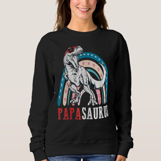 Papasaurus Rex Dinosaur Pappa Saurus Rainbow Far T Shirt (Framsida)