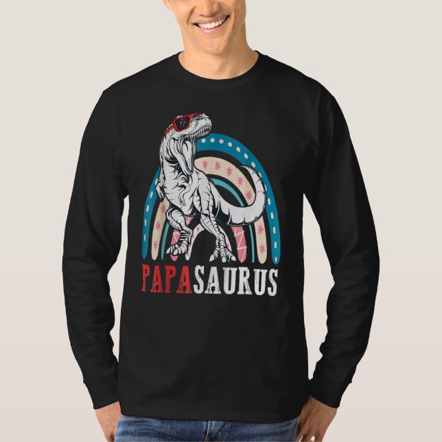 Papasaurus Rex Dinosaur Pappa Saurus Rainbow Far T Shirt (Framsida)