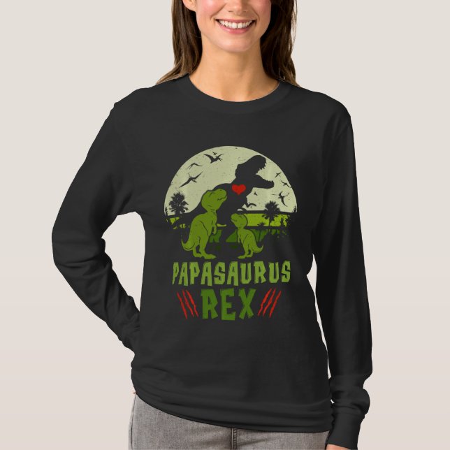 Papasaurus Rex T Rex Dinosaur Funny Fars dag Shirt (Framsida)