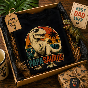 Papasaurus T-Rex Dinosaur Retro Vintage Solnedgång T Shirt