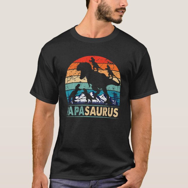 Papasaurus T Rex Pappa Dinosaur 4 Kids Fars dag T Shirt (Framsida)