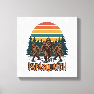 Papasquatch Bigfoot Vintage Solnedgång Vektor Desi Canvastryck