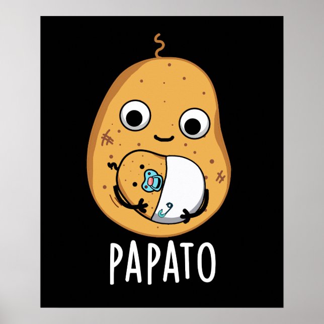 Papato Funny Potato Pun Mörk BG Poster (Framsidan)