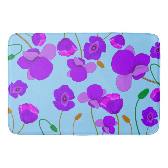 Papaver Poppy Lilac på blek-blå bakgrund Badrumsmatta (Framsidan)