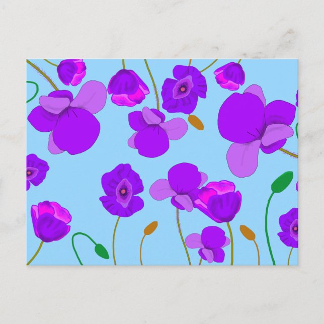 Papaver Poppy Lilac på blek-blå bakgrund Helg Vykort (Framsida)