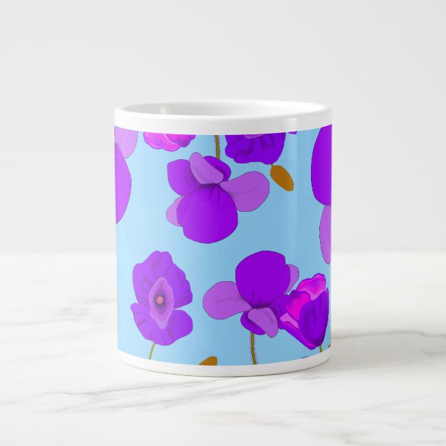 Papaver Poppy Lilac på blek-blå bakgrund Jumbo Mugg (Framsidan)