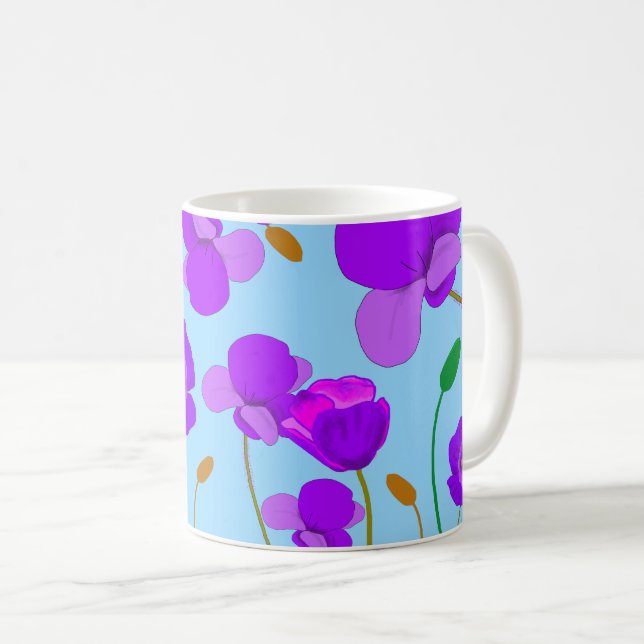Papaver Poppy Lilac på blek-blå bakgrund Kaffemugg (Framsida höger)