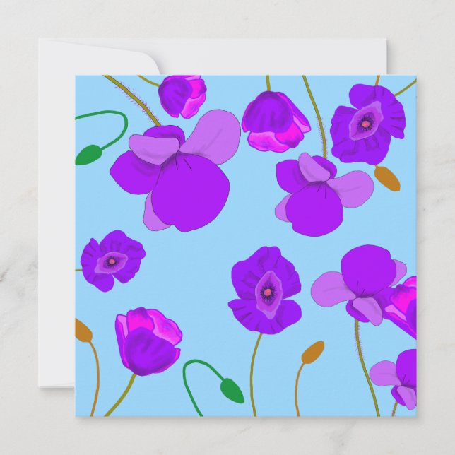 Papaver Poppy Lilac på blek-blå bakgrund Kort (Framsida)