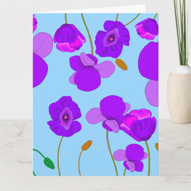 Papaver Poppy Lilac på blek-blå bakgrund Kort (Framsida)
