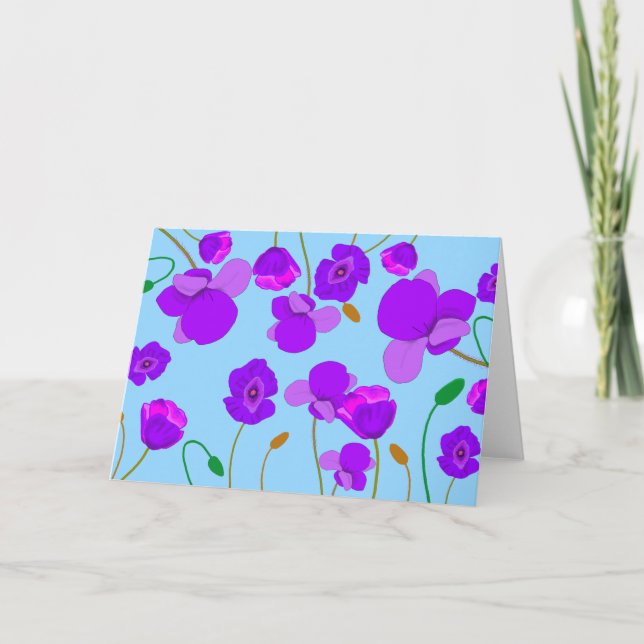 Papaver Poppy Lilac på blek-blå bakgrund Kort (Framsida)