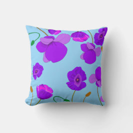 Papaver Poppy Lilac på blek-blå bakgrund Kudde