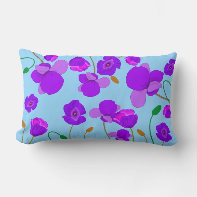 Papaver Poppy Lilac på blek-blå bakgrund Lumbarkudde (Framsida)