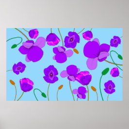 Papaver Poppy Lilac på blek-blå bakgrund Poster