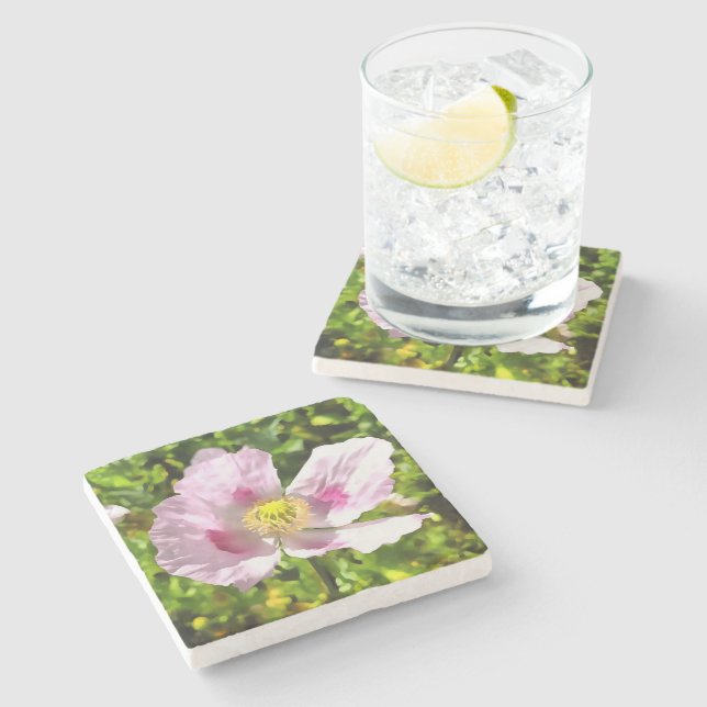 Papaver Somniferum Rosa Poppy Art Stenunderlägg (Sidan)