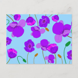 Papaver Vallmo Lila på blekblå bakgrund Helg Vykort
