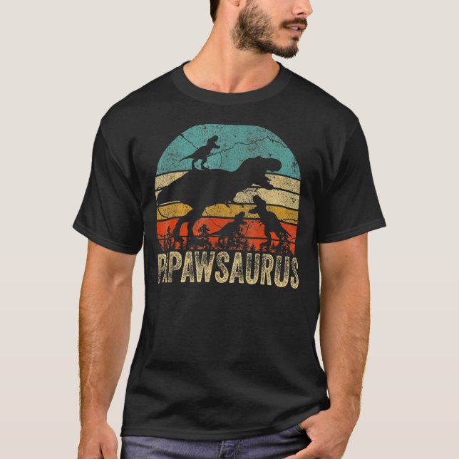 Papaw Dinosaur Papawsaurus 3 Två Kids jul T Shirt (Framsida)