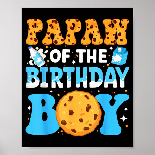 Papaw Of The Birthday Boy Milk And Cookies 1st Bir Poster (Framsidan)