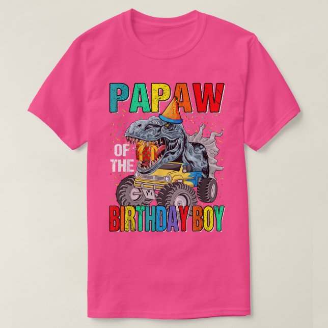 Papaw of the Birthday Boy Monster Lastbil Dinosaur T Shirt (Design framsida)