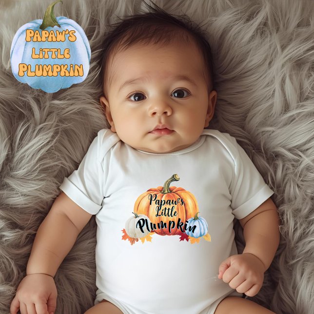 Papaw's Little Plumpkin Cute Plump Baby Hösten T Shirt ("Papaw's Little Plumpkin" Funny fall pun on colorful watercolor pumpkins baby boy's bodysuit)