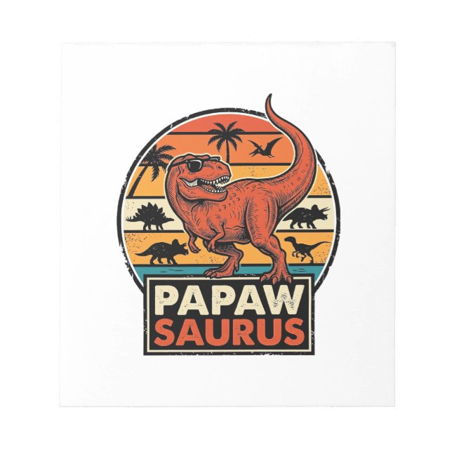 Papawsaurus Retro Dinosaur Solnedgång Vektor Desig Anteckningsblock (Framsida)