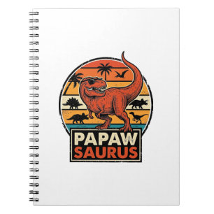 Papawsaurus Retro Dinosaur Solnedgång Vektor Desig Anteckningsbok