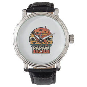 Papawsaurus Retro Dinosaur Solnedgång Vektor Desig Armbandsur
