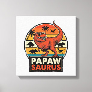 Papawsaurus Retro Dinosaur Solnedgång Vektor Desig Canvastryck