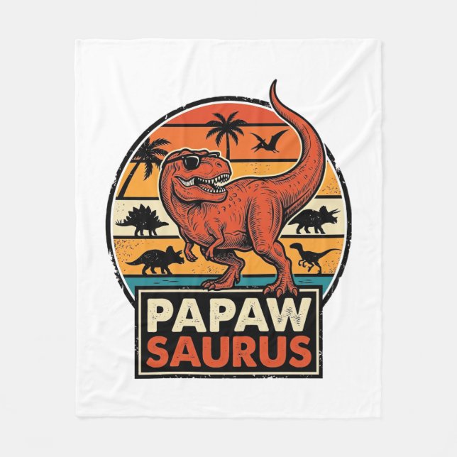 Papawsaurus Retro Dinosaur Solnedgång Vektor Desig Fleecefilt (Framsidan)