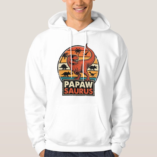 Papawsaurus Retro Dinosaur Solnedgång Vektor Desig Hoodie (Framsida)
