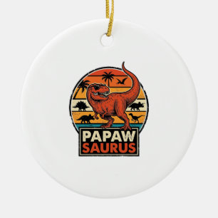 Papawsaurus Retro Dinosaur Solnedgång Vektor Desig Julgransprydnad Keramik