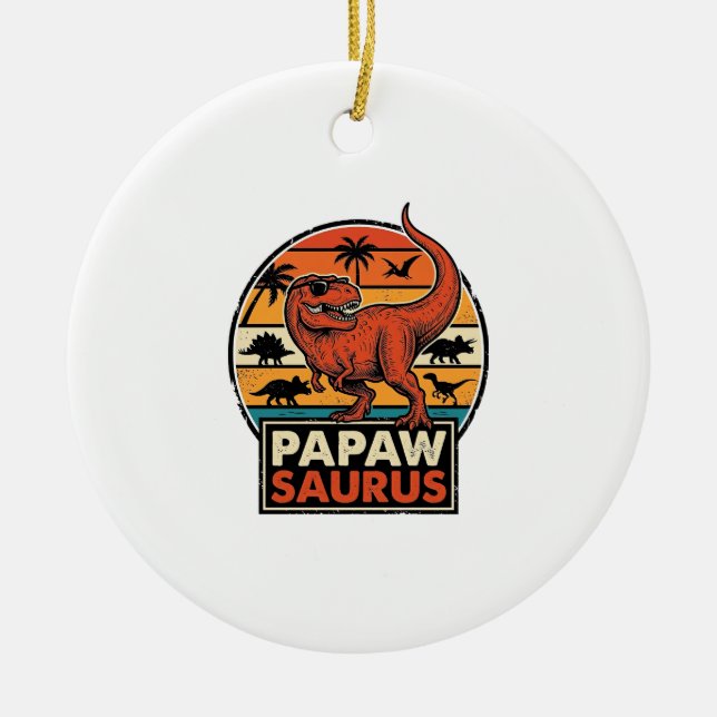 Papawsaurus Retro Dinosaur Solnedgång Vektor Desig Julgransprydnad Keramik (Framsidan)
