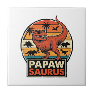 Papawsaurus Retro Dinosaur Solnedgång Vektor Desig Kakelplatta