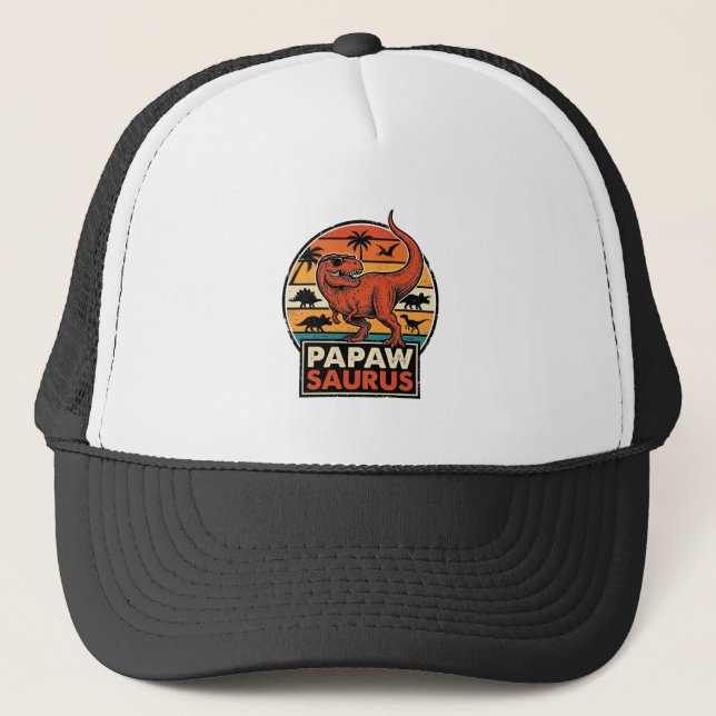 Papawsaurus Retro Dinosaur Solnedgång Vektor Desig Keps (Framsida)