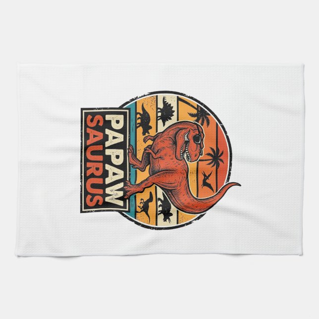 Papawsaurus Retro Dinosaur Solnedgång Vektor Desig Kökshandduk (Horisontell)