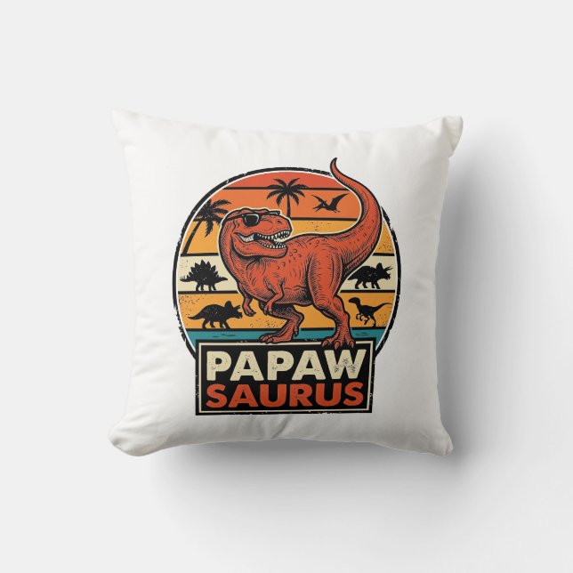 Papawsaurus Retro Dinosaur Solnedgång Vektor Desig Kudde (Framsida)