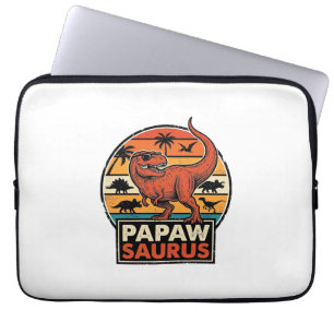 Papawsaurus Retro Dinosaur Solnedgång Vektor Desig Laptop Fodral