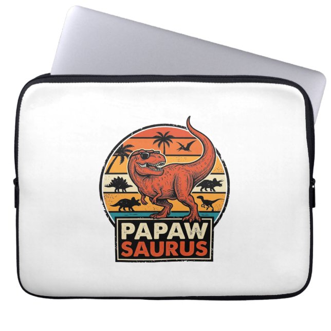 Papawsaurus Retro Dinosaur Solnedgång Vektor Desig Laptop Fodral (Framsidan)