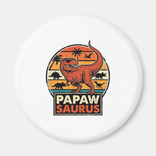 Papawsaurus Retro Dinosaur Solnedgång Vektor Desig Magnet