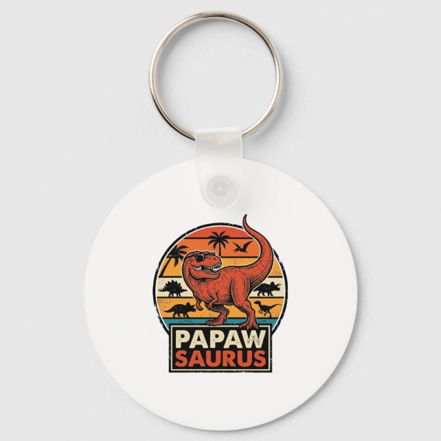 Papawsaurus Retro Dinosaur Solnedgång Vektor Desig Nyckelring (Framsida)