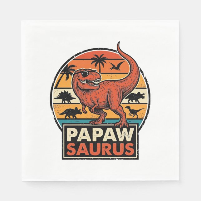 Papawsaurus Retro Dinosaur Solnedgång Vektor Desig Pappersservett (Framsidan)