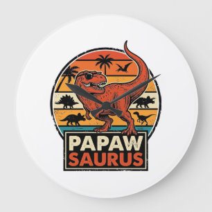 Papawsaurus Retro Dinosaur Solnedgång Vektor Desig Stor Klocka