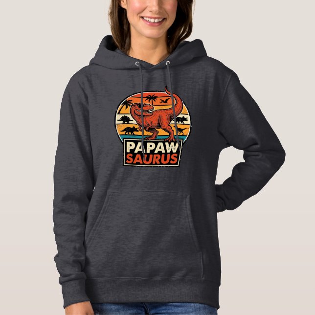 Papawsaurus Retro Dinosaur Solnedgång Vektor Desig T Shirt (Framsida)