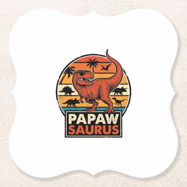 Papawsaurus Retro Dinosaur Solnedgång Vektor Desig Underlägg Papper (Framsida)