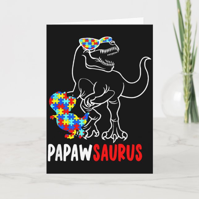 Papawsaurus T Rex Dinosaur Autism Medvetenhet Papa Kort (Framsida)