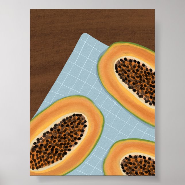 Papaya Fruit Illustration - Tropical Boho Kitchen Poster (Framsidan)