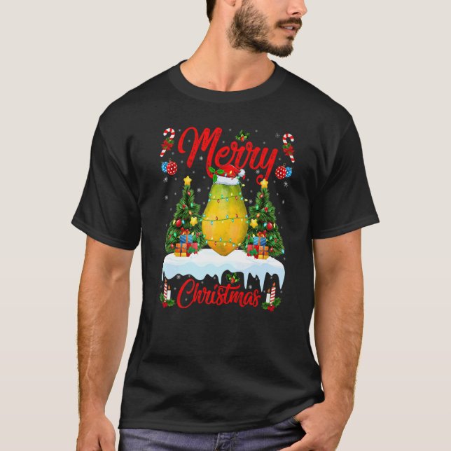 Papaya Fruit Lights Xmas Tree Santa Papaya Christm T Shirt (Framsida)