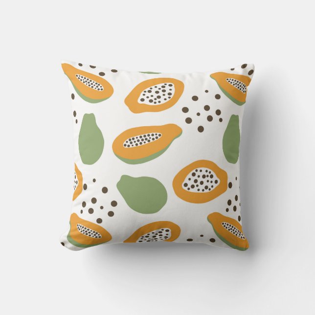 Papaya Fruit Pattern Terracotta Orange and Green Kudde (Framsida)