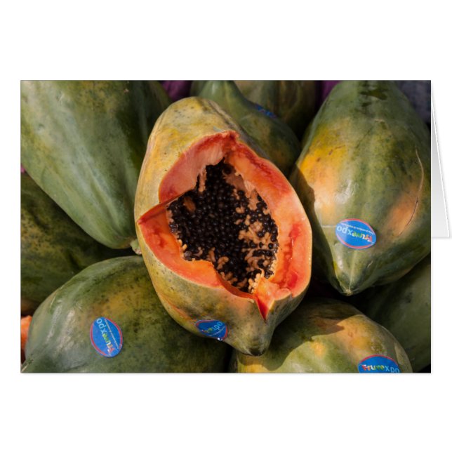 Papaya Fruit Sliced Open Black Seeds Greeting Card OBS Kort (Framsidan Horizontal)