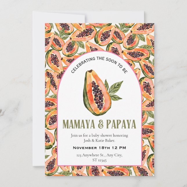 Papaya Fruit Watercolor Baby Shower Inbjudningar (Framsida)